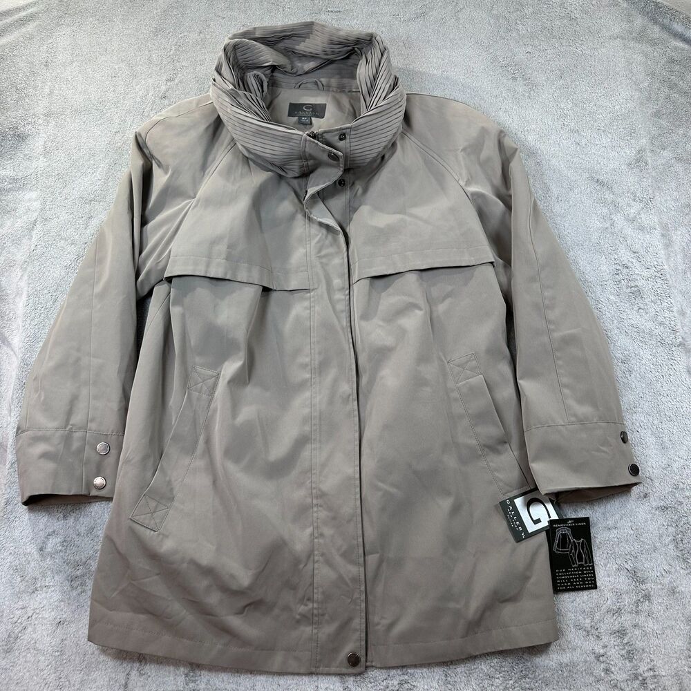 Gallery New York Raincoat Jacket Women’s XLP Petite Taupe Pleated Collar NWT - Picture 3 of 12